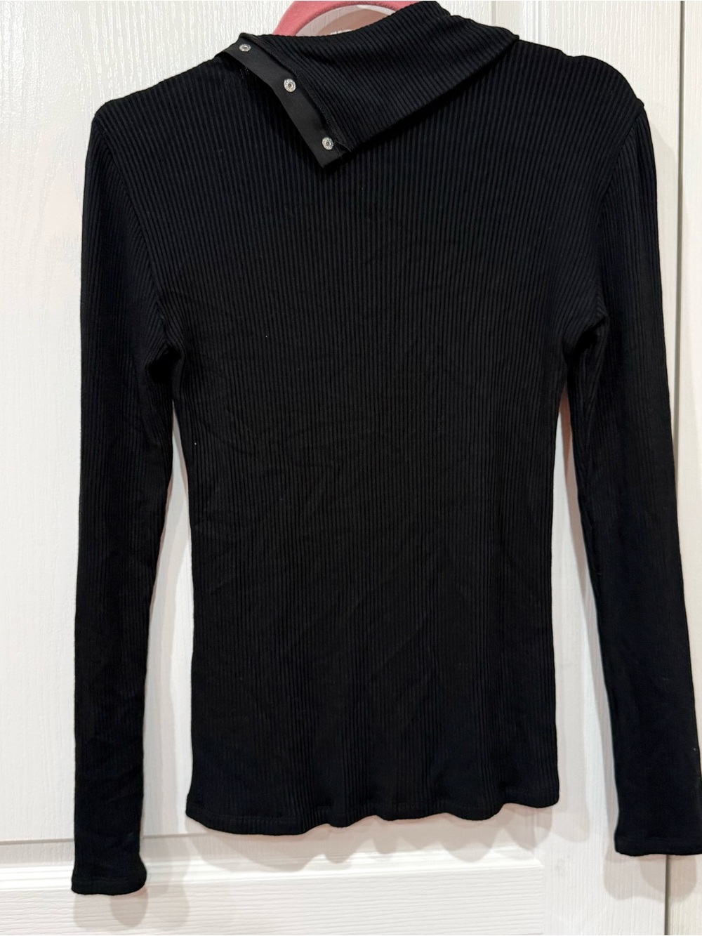 Anthropologie Dolan Black Ribbed Button Shoulder Top - Picture 4 of 6